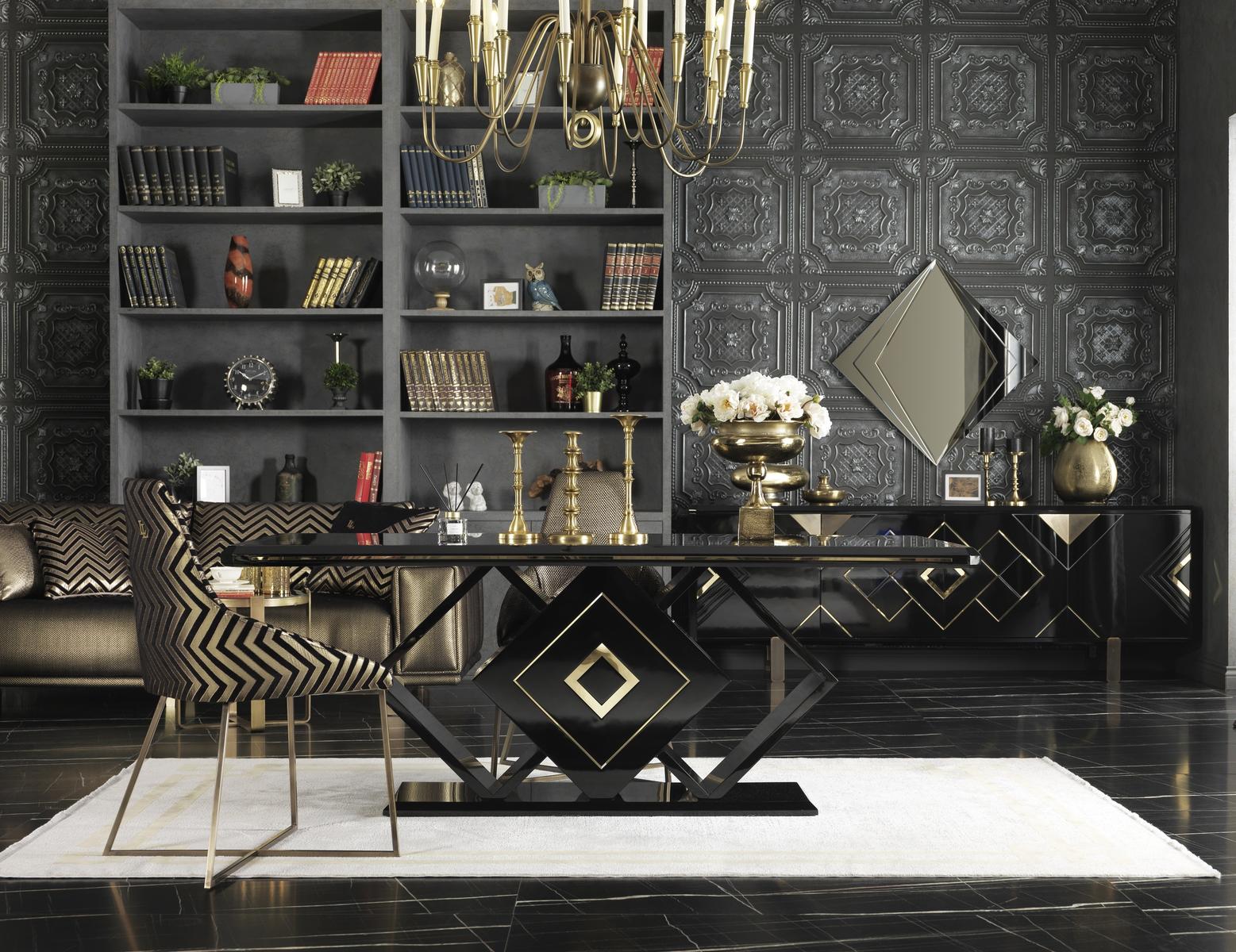 Versace Black Dining Room Set Luxe Life, Black Living Room Table Set